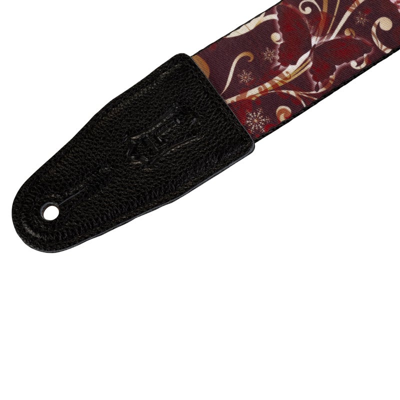Levy's Leathers 2" Wide Polyester Guitar Strap with Genuine Leather Ends; Red Butterfly Motif (MPD2-027) - Image 2